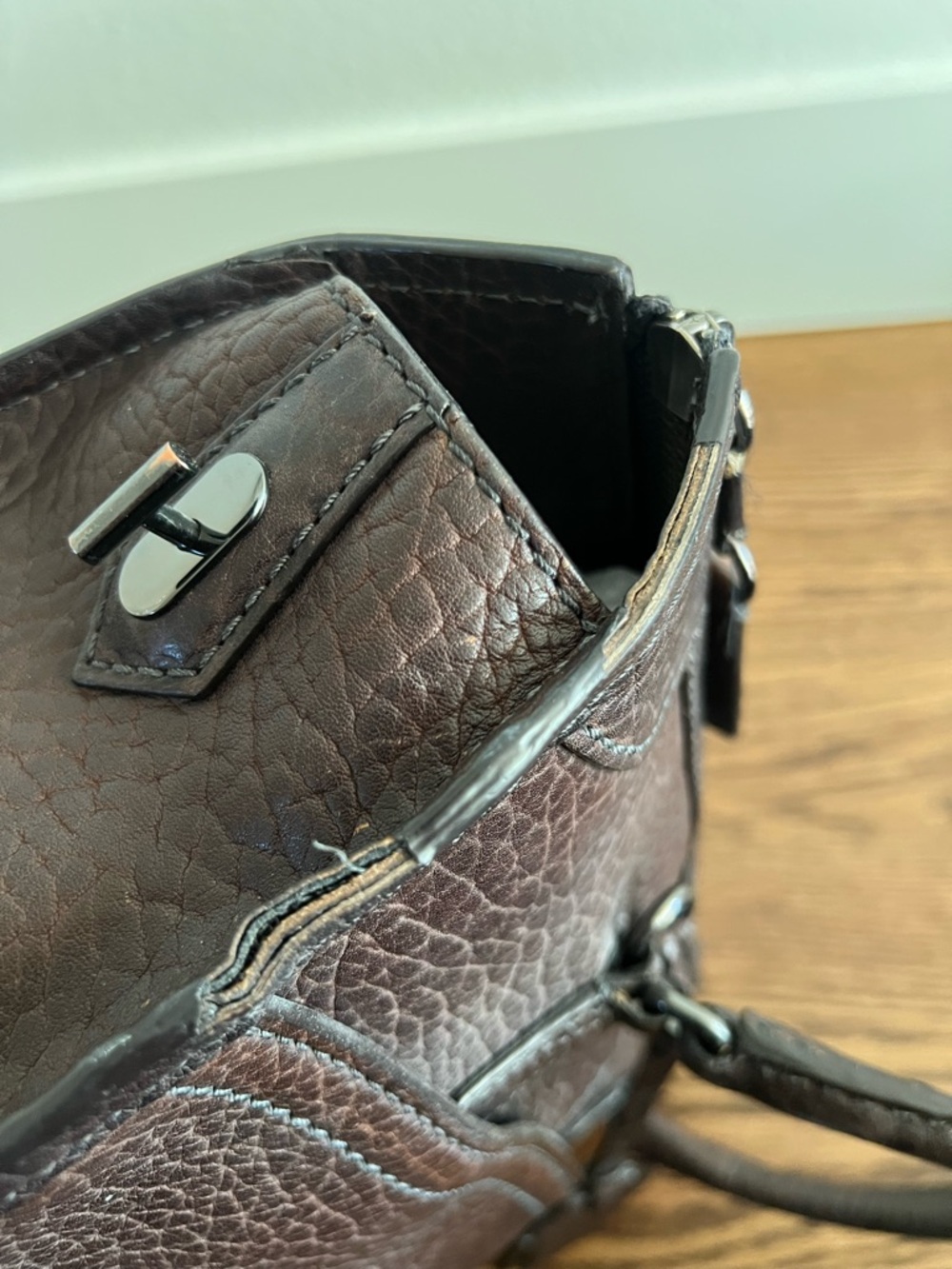 Reed Krakoff Dark Brown Embossed Leather Satchel - Picture 12 of 16
